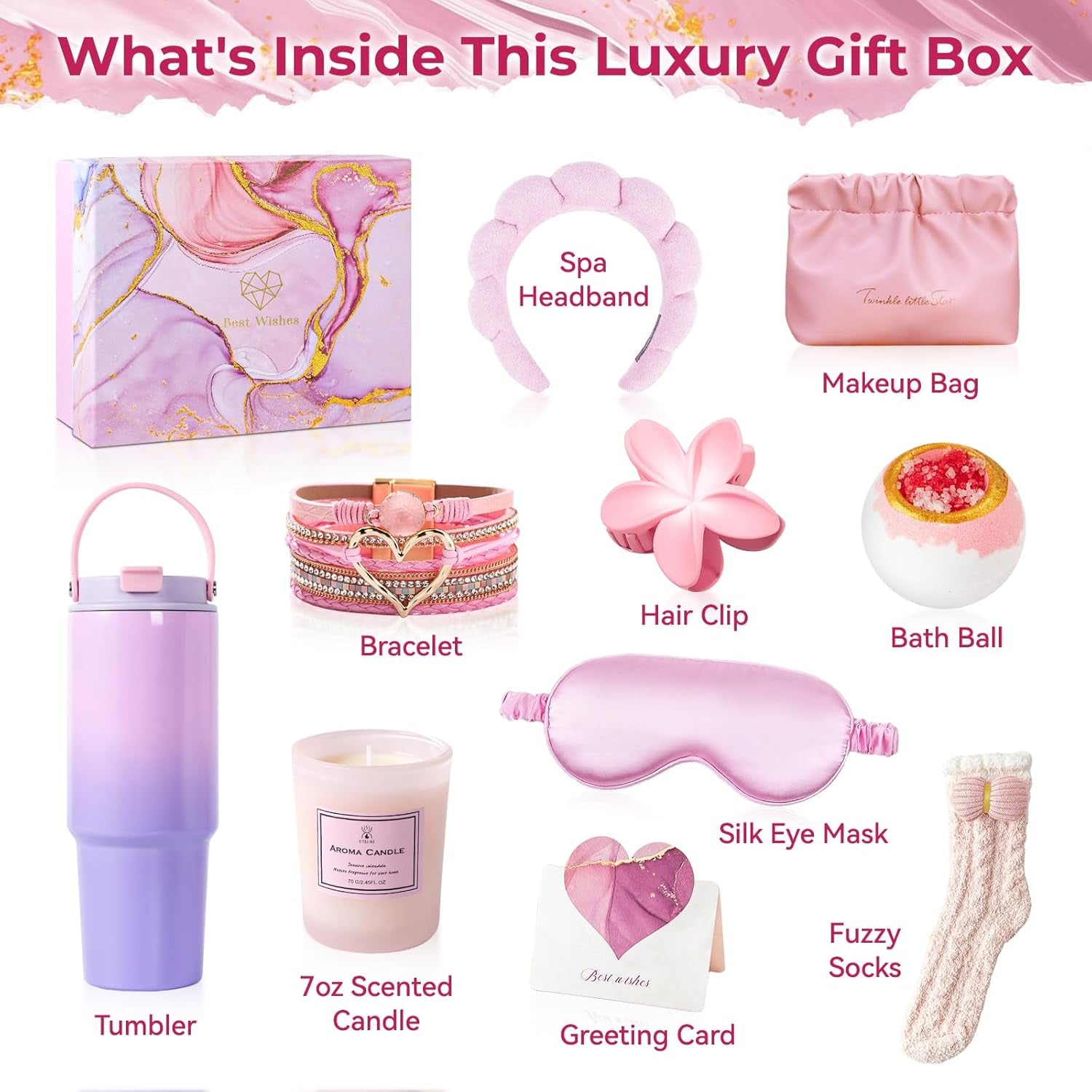 Birthday Gift for Women Self Care Get Well Soon Gifts Basket, Unique Luxury Birthday Gifts Idea for Her BFF Girlfriend Wife Sister Coworker, with Tumbler Bracelet Hairclip Headband Socks Eye-Mask