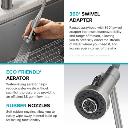 Bolden Commercial Style 2-Function Single Handle Pull down Kitchen Faucet in Spot-Free Brushed Brass, KPF-1610BB