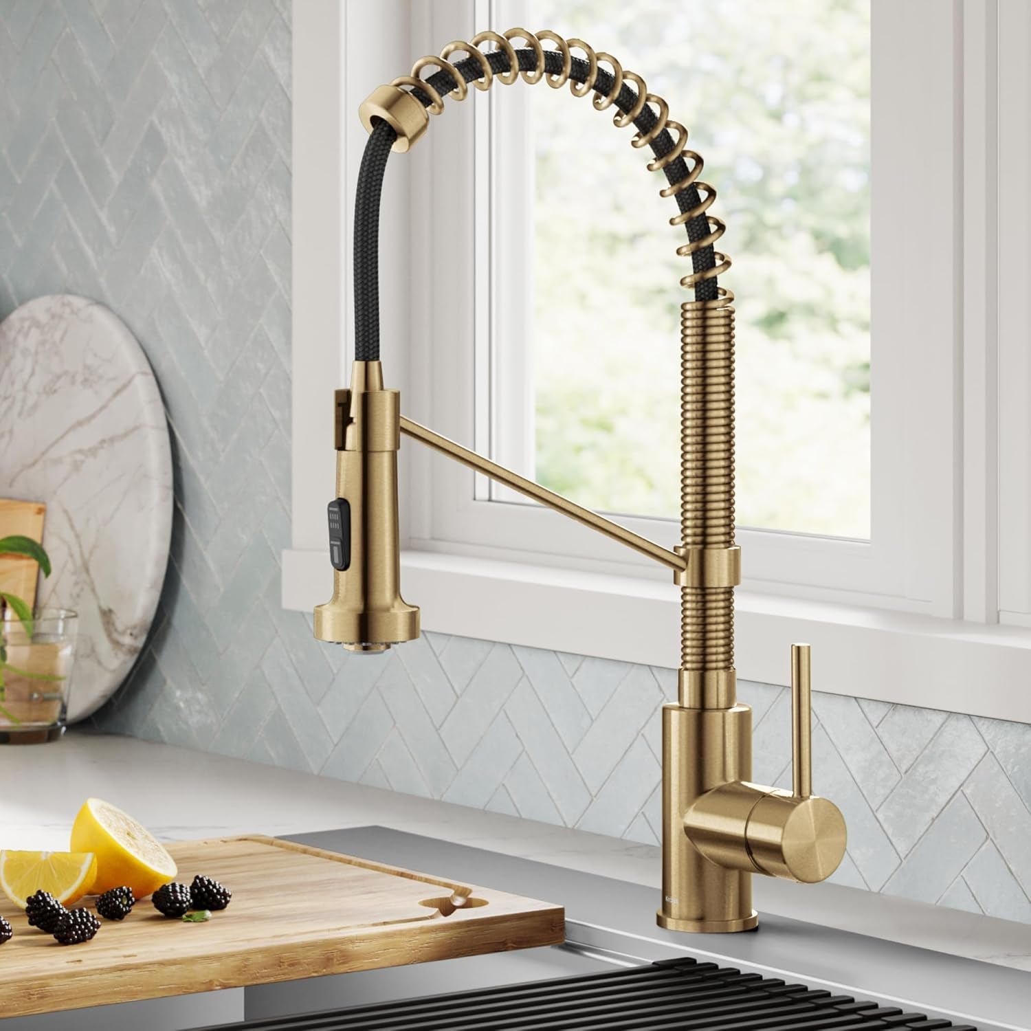 Bolden Commercial Style 2-Function Single Handle Pull down Kitchen Faucet in Spot-Free Brushed Brass, KPF-1610BB